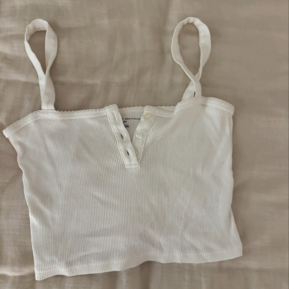Brandy Melville Women's White Ribbed Tank Top